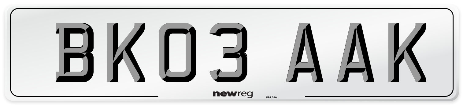 BK03 AAK Number Plate from New Reg